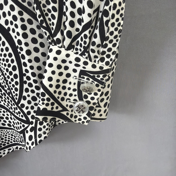 Tory Burch Blouse Womens 6 Silk Top Ruffle Long Sleeve Black White Dot Print - Picture 7 of 8